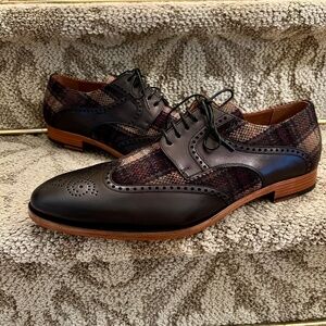 Taft Wallace Lace Up Brogue Wingtip Oxford Shoes Black & Brown Plaid Sz 46 or 13